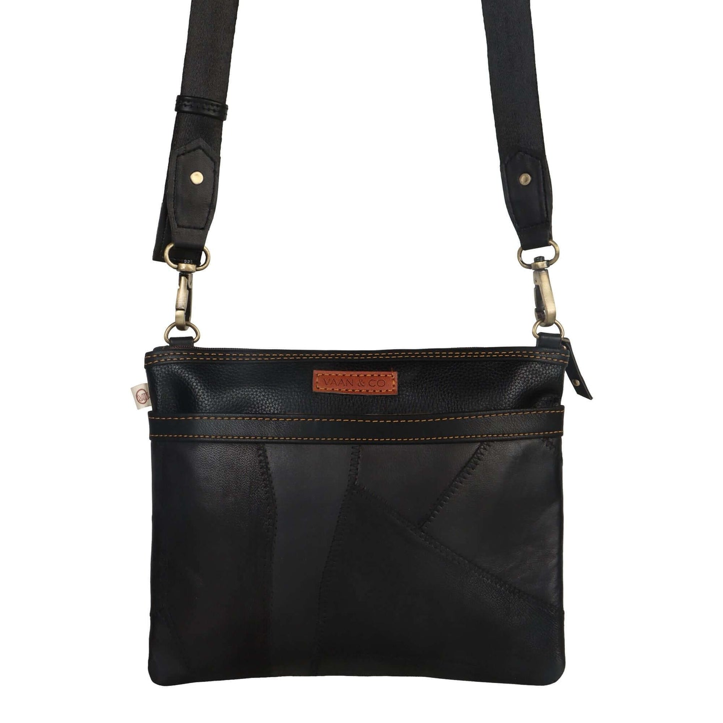 Brook Wide Crossbody Bag made with upcycled leather + premium vegan leather in Black
