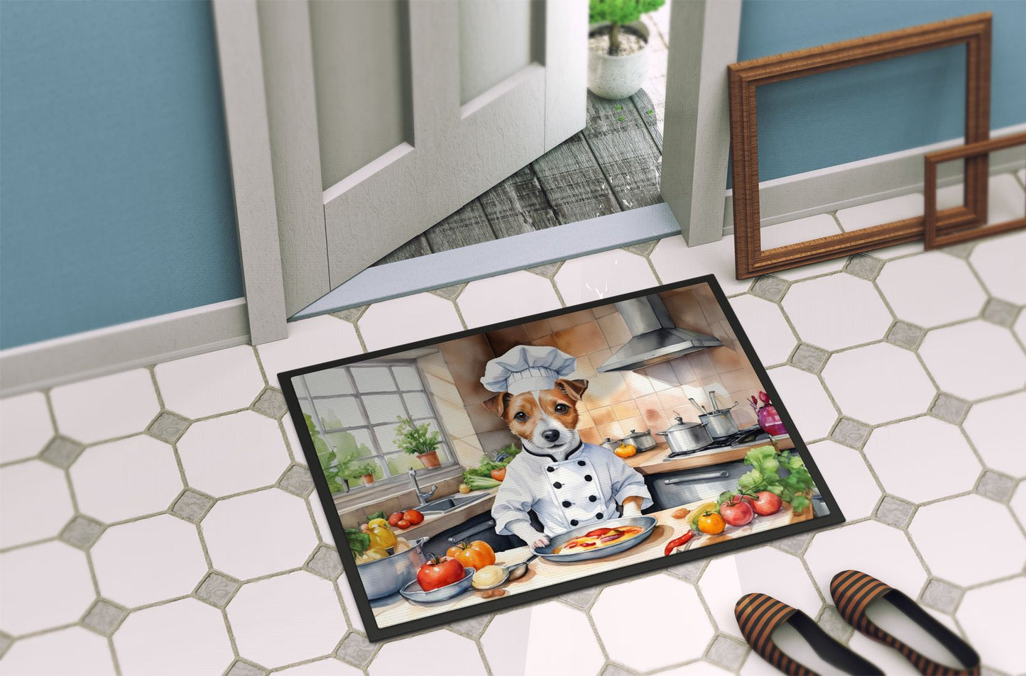 NEW Jack Russell Terrier The Chef Doormat Front Door Mat Indoor Outdoor Rugs for Entryway, Non Slip Washable Low Pile, 18H X 27W