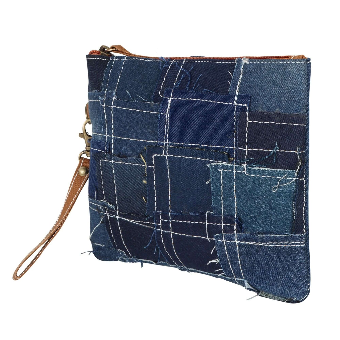 Max Patchwork Denim Wristlet