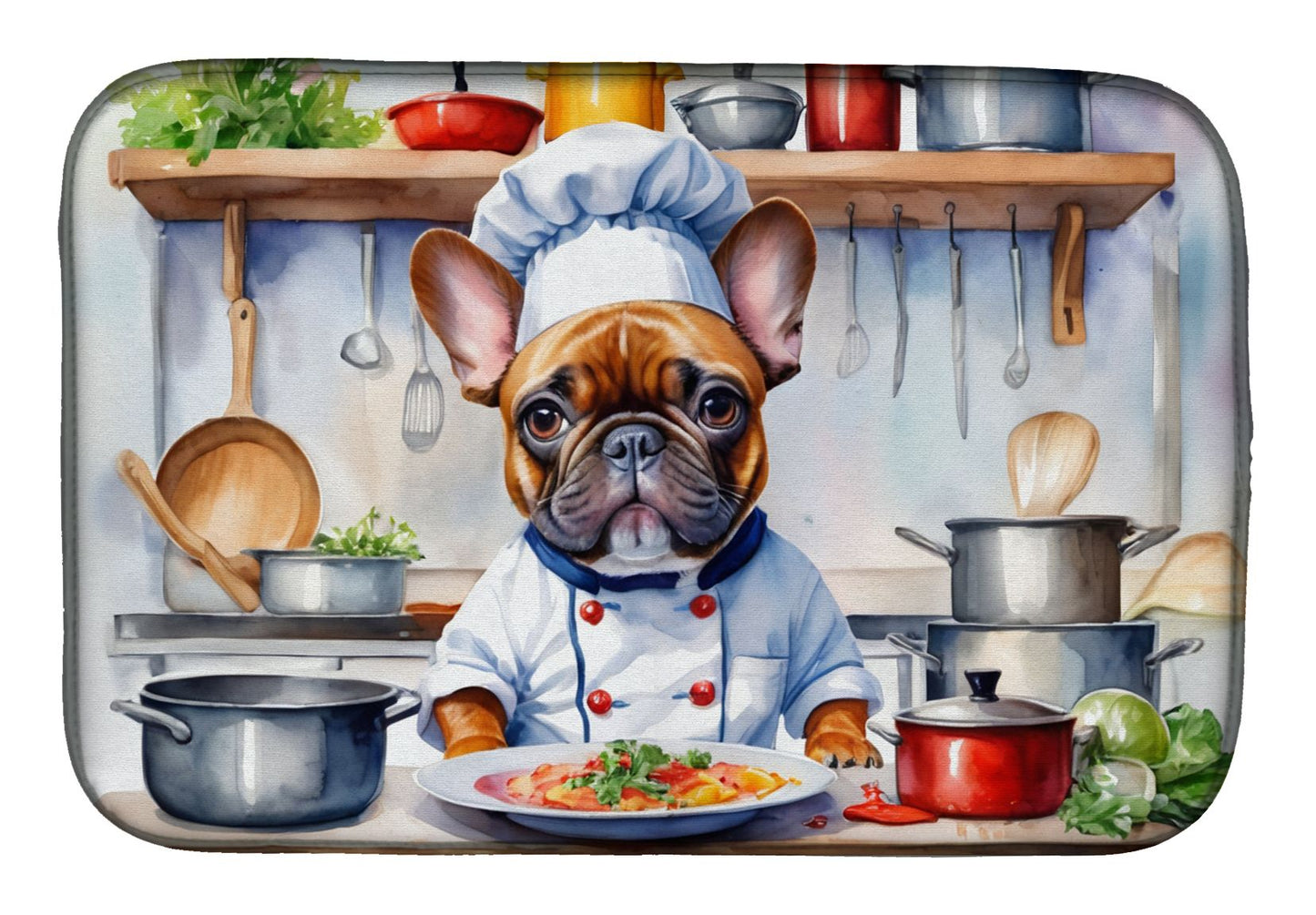 French Bulldog The Chef Dish Drying Mat Absorbent Dish Drying Mat Pad for Kitchen Counter Dish Drainer Mat for Countertop, 14 x 21", Multicolor