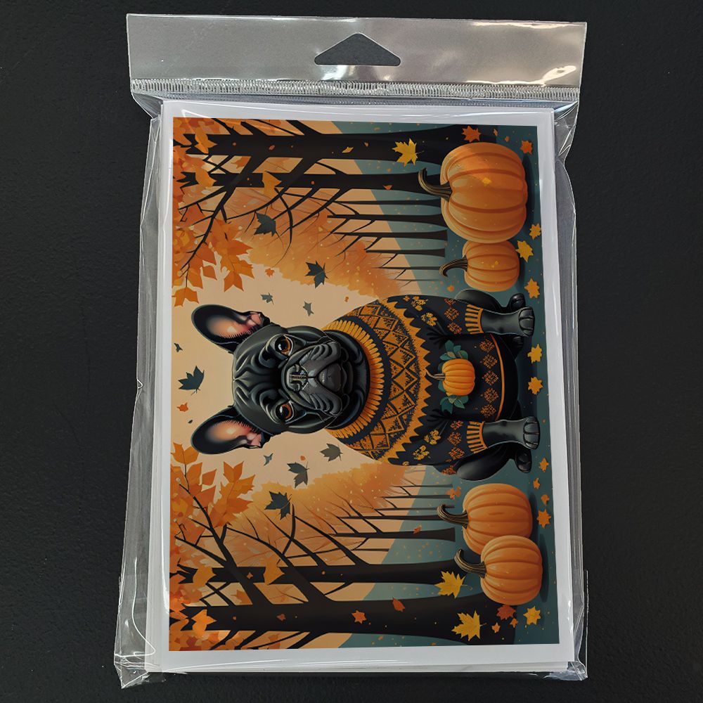 Black French Bulldog Fall Greeting Cards Pack of 8 Blank Cards with Envelopes Whimsical A7 Size 5x7 Blank Note Cards