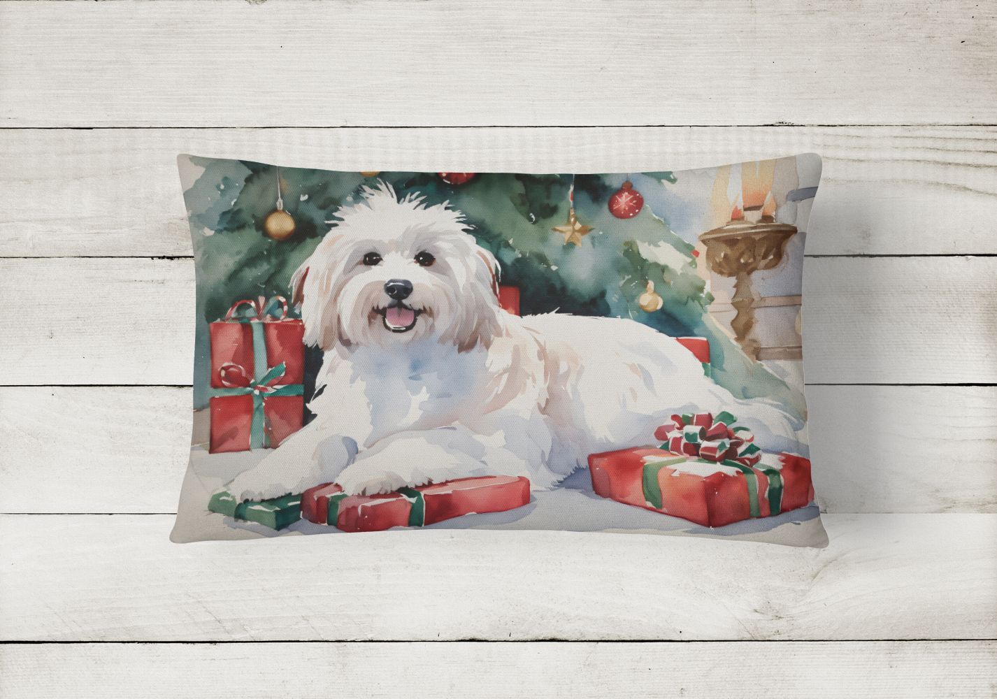Cozy Christmas Throw Pillow Throw Pillow for Indoor Couch Bed Outdoor Patio Washable, Coton De Tulear 2639,12Hx16W