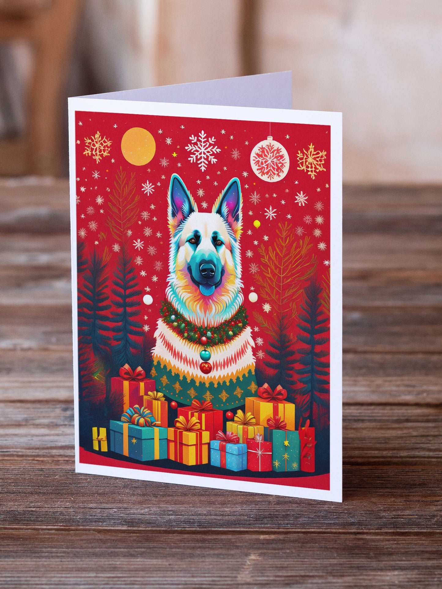 German Shepherd Holiday Christmas Greeting Cards Pack of 8 Blank Cards with Envelopes Whimsical A7 Size 5x7 Blank Note Cards