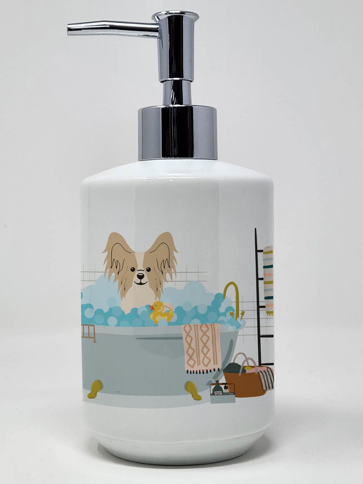 Sable White Papillon in Bathtub Ceramic Soap Dispenser Hand Soap Dispenser Pump Bottles for Bathroom Kitchen, Empty Refillable Liquid Soap Container