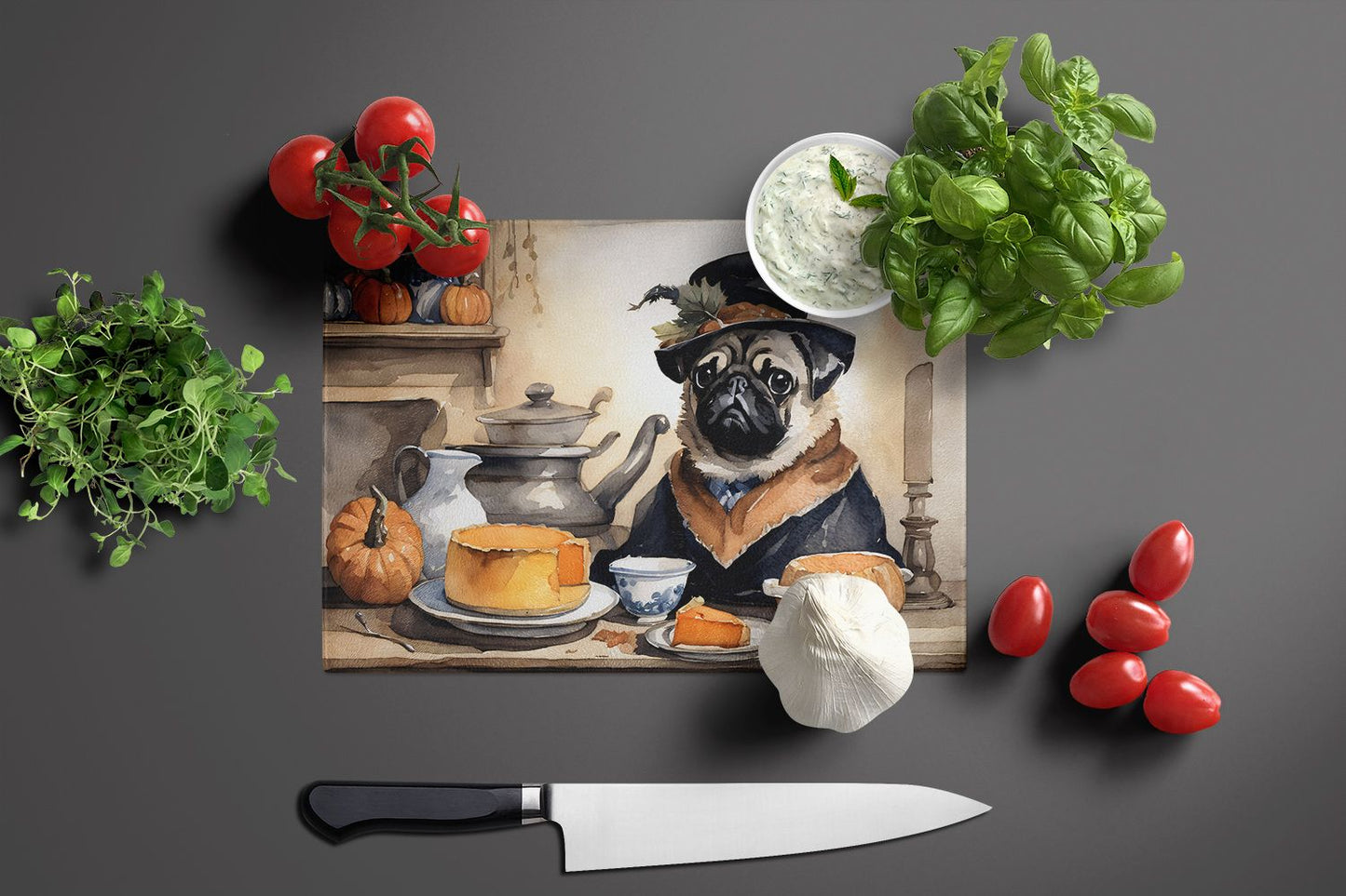 NEW Pug Fall Kitchen Pumpkins Glass Cutting Board Decorative Tempered Glass Kitchen Cutting and Serving Board Large Size Chopping Board