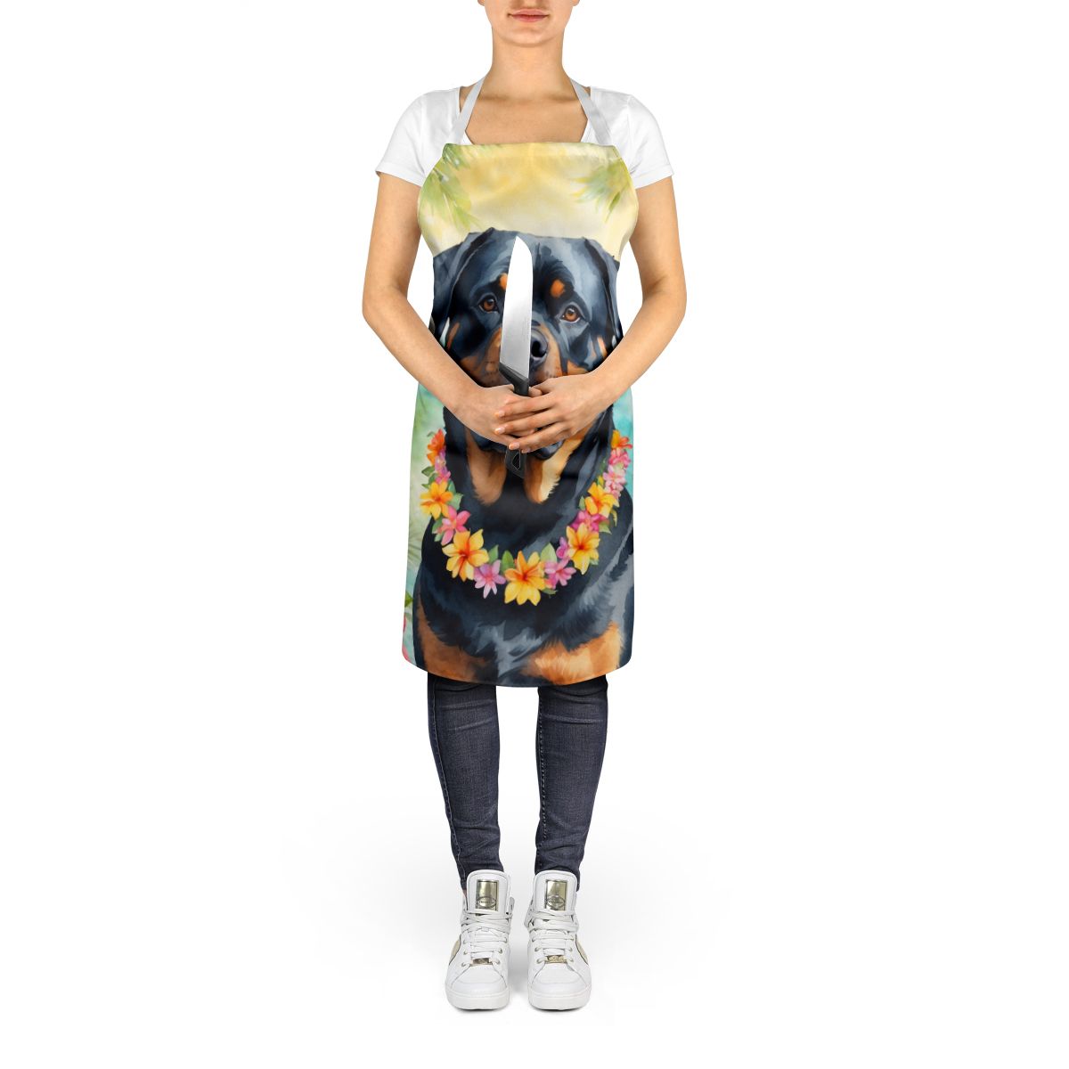 Rottweiler Luau Apron Cooking Kitchen Server Baking Crafts Gardening for Adult Women Men, Unisex, Large, Multicolor