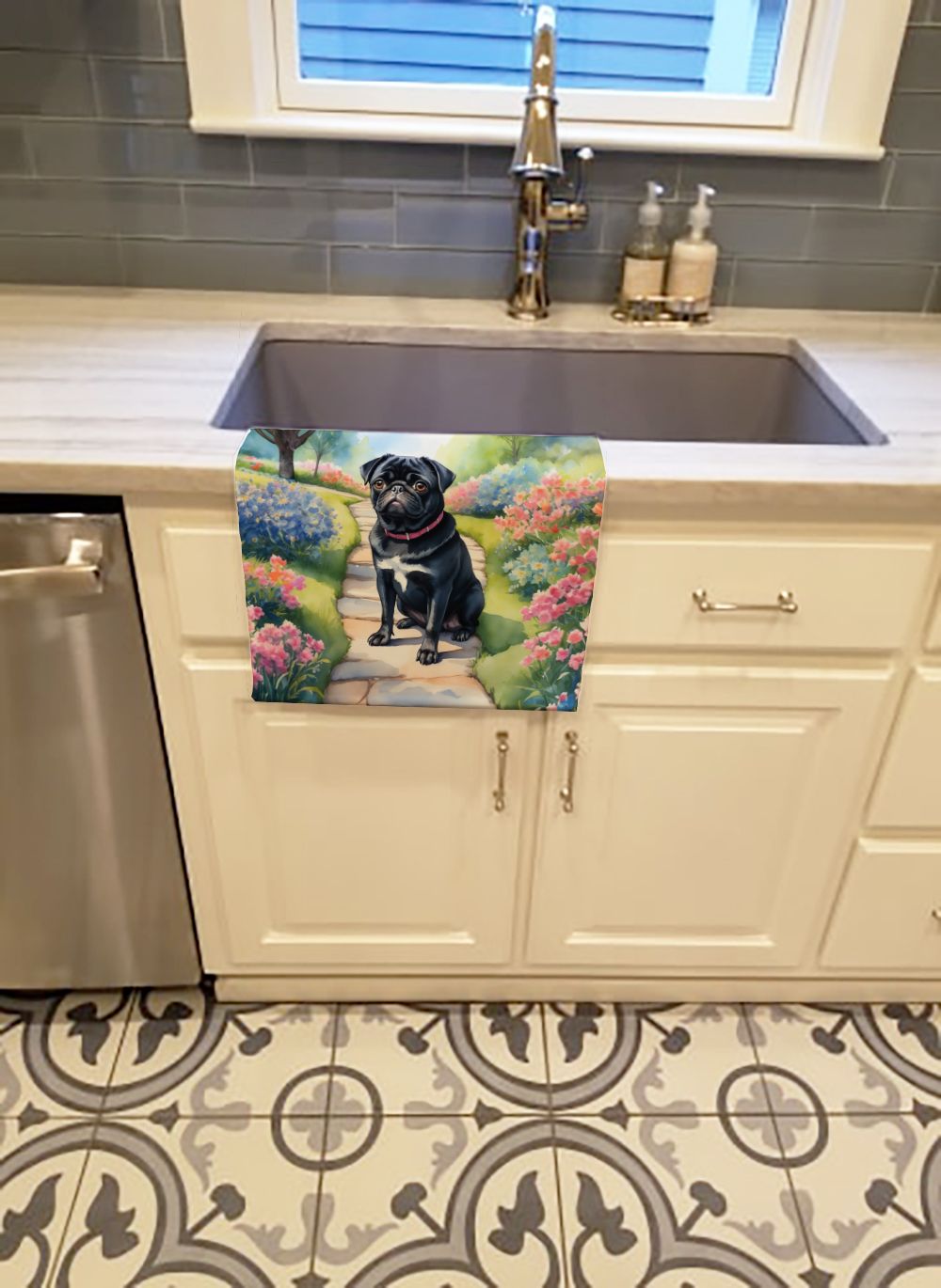 Black Pug Spring Path Kitchen Towel Dish Cloths Guest Hand Towel Decorative Bathroom Towel for Face,Tea, Dishcloth, Kitchen and Bath