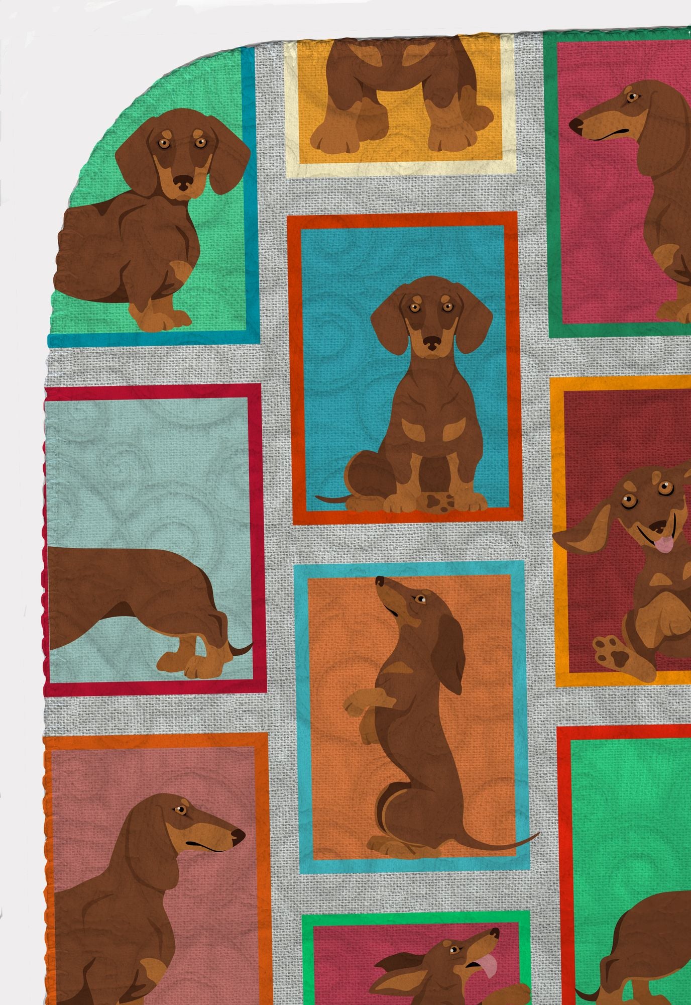 Lots of Chocolate and Tan Dachshund Quilted Blanket 50x60 Artwork Pattern Quilted Throw Blanket for Bed, Couch, Sofa, Soft and Lightweight