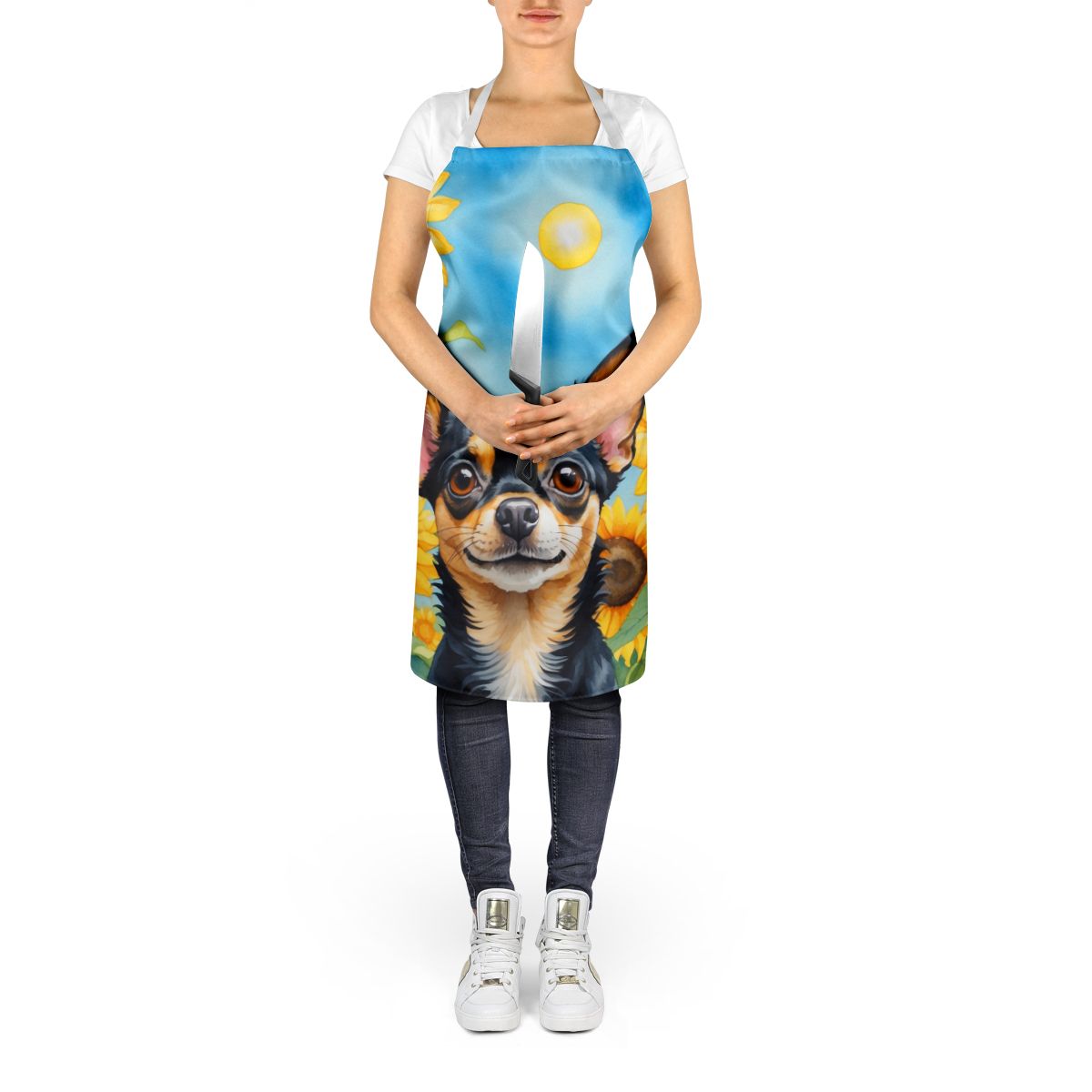 Chihuahua in Sunflowers Apron Cooking Kitchen Server Baking Crafts Gardening for Adult Women Men, Unisex, Large, Multicolor