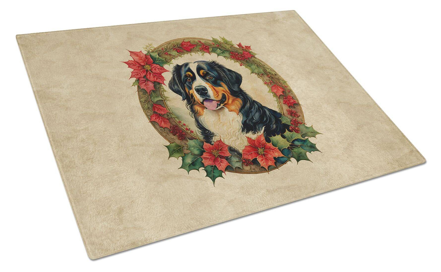 NEW Bernese Mountain Dog Christmas Flowers Glass Cutting Board Decorative Tempered Glass Kitchen Cutting and Serving Board Large Size Chopping Board