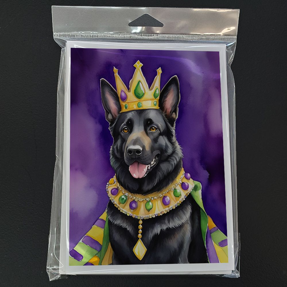 Black German Shepherd King of Mardi Gras Greeting Cards Pack of 8 Blank Cards with Envelopes Whimsical A7 Size 5x7 Blank Note Cards