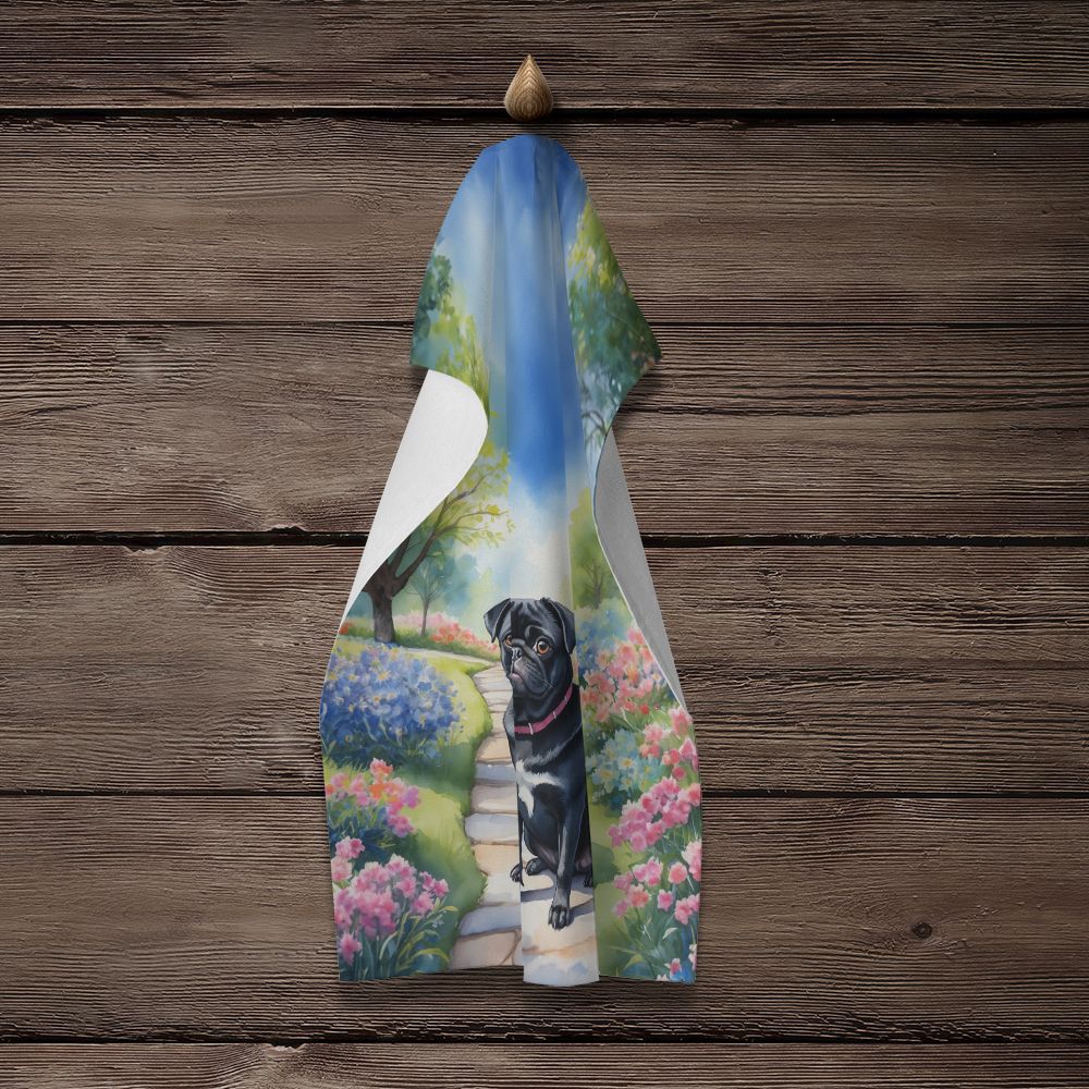 Black Pug Spring Path Kitchen Towel Dish Cloths Guest Hand Towel Decorative Bathroom Towel for Face,Tea, Dishcloth, Kitchen and Bath