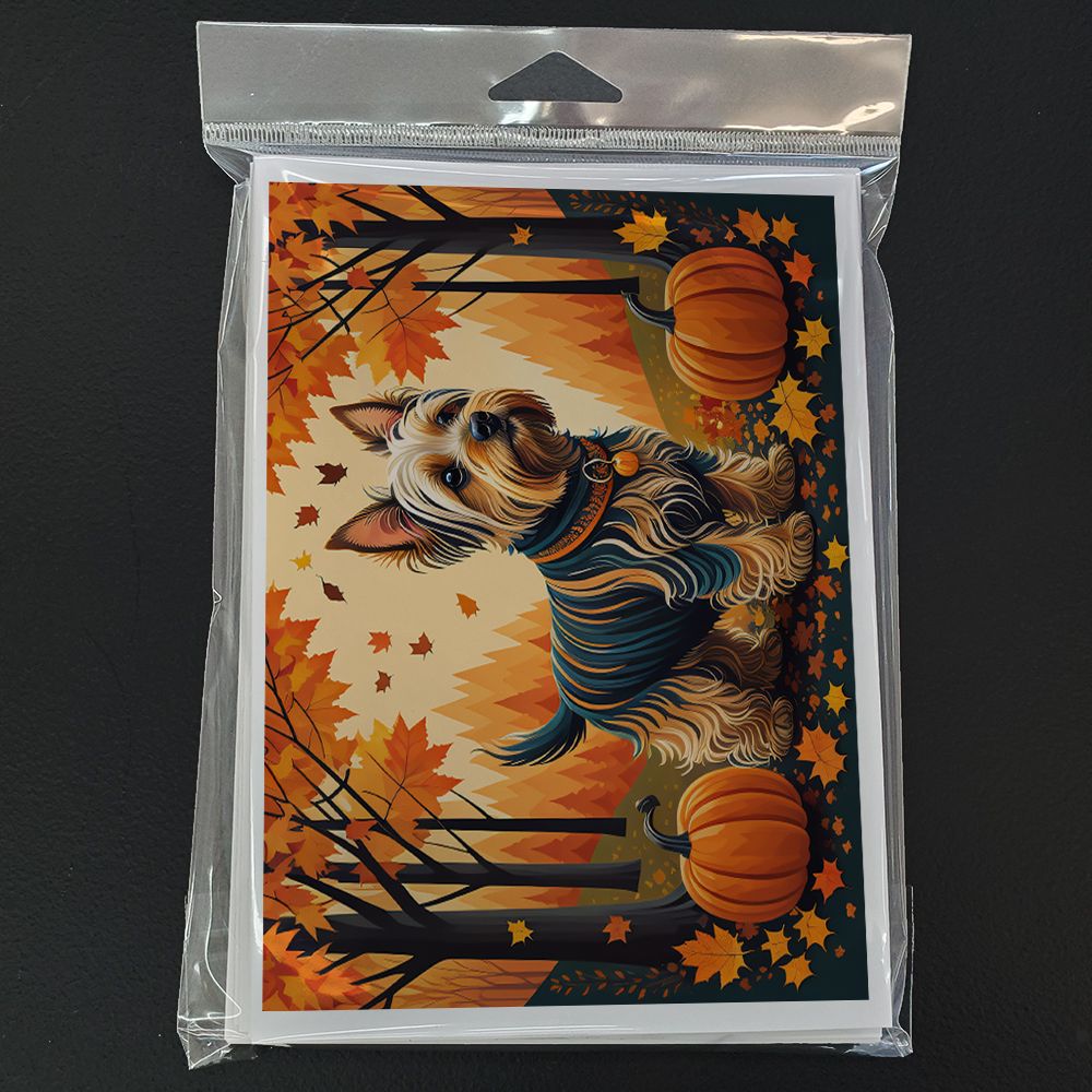Silky Terrier Fall Greeting Cards Pack of 8 Blank Cards with Envelopes Whimsical A7 Size 5x7 Blank Note Cards