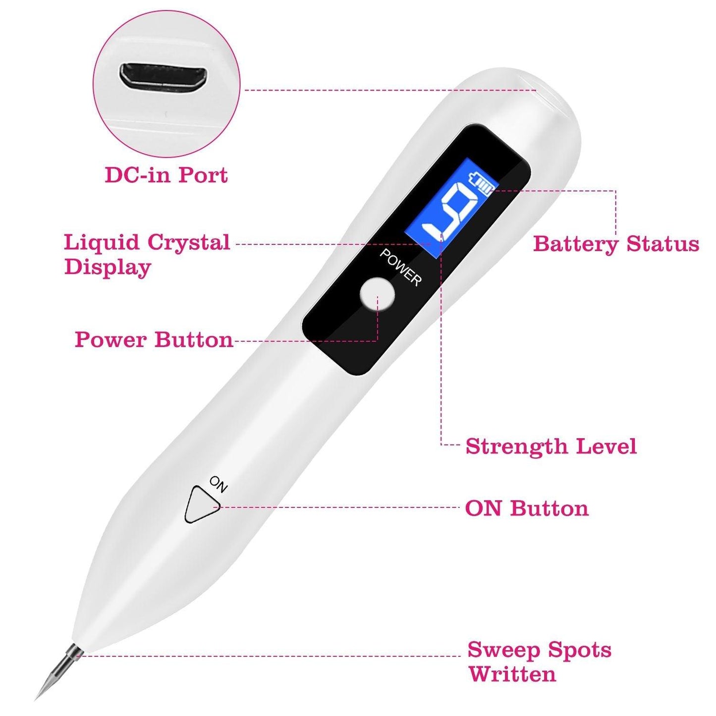 Skin Tag Repair Kit Portable Beauty Equipment Multi-Level with Home Usage USB Charging LCD Level Adjustable 6 Replaceable Needles - Clothes For Her Online Store