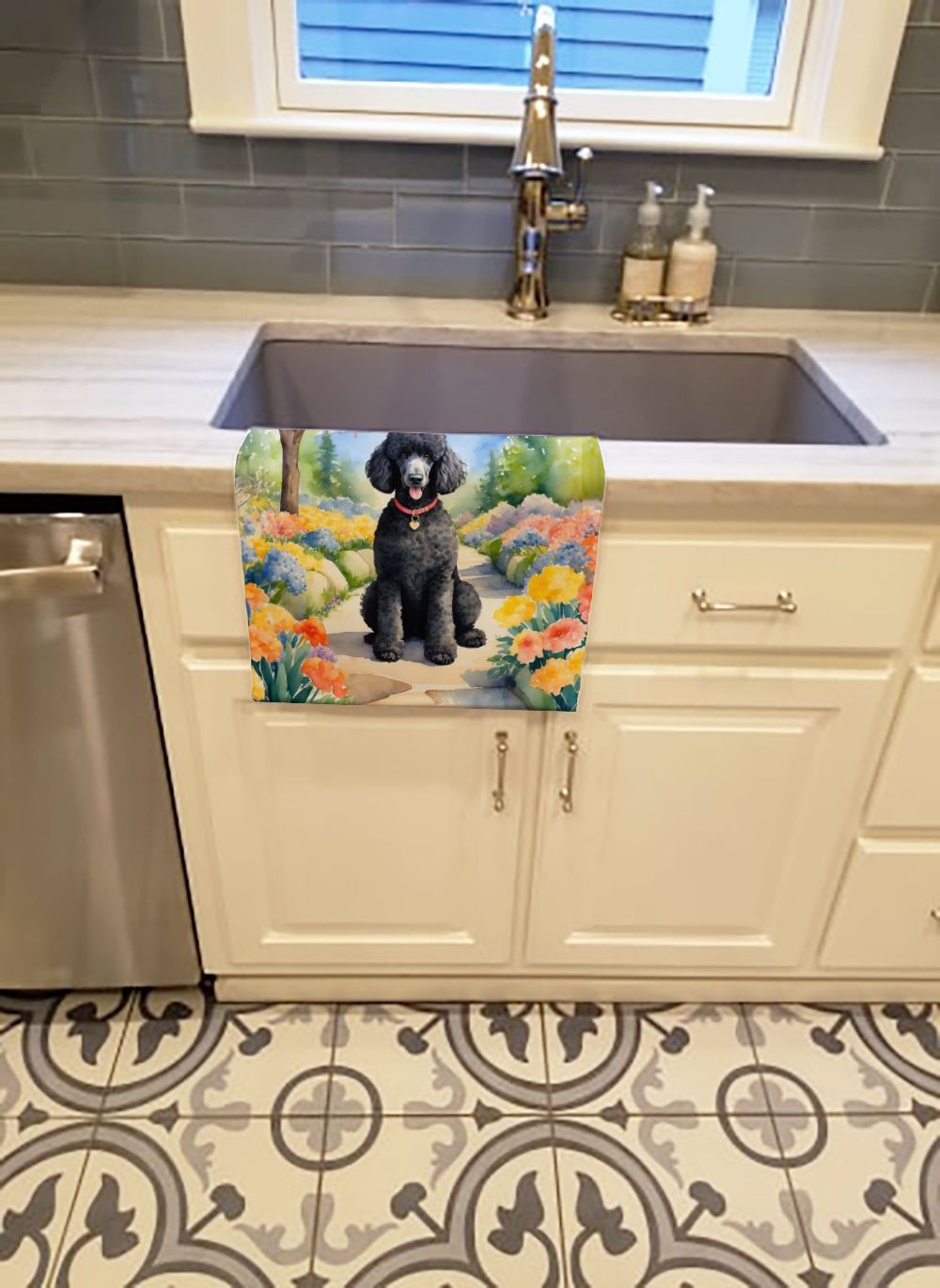 Black Poodle Spring Path Kitchen Towel Dish Cloths Guest Hand Towel Decorative Bathroom Towel for Face,Tea, Dishcloth, Kitchen and Bath