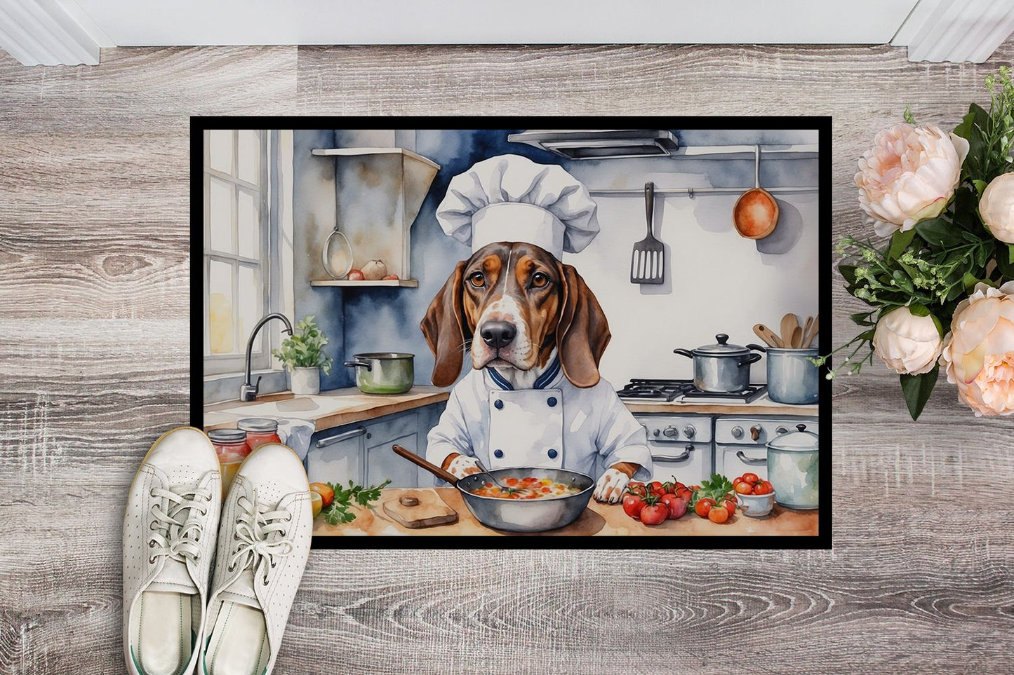 American English Coonhound The Chef Doormat Front Door Mat Indoor Outdoor Rugs for Entryway, Non Slip Washable Low Pile, 24H X 36W