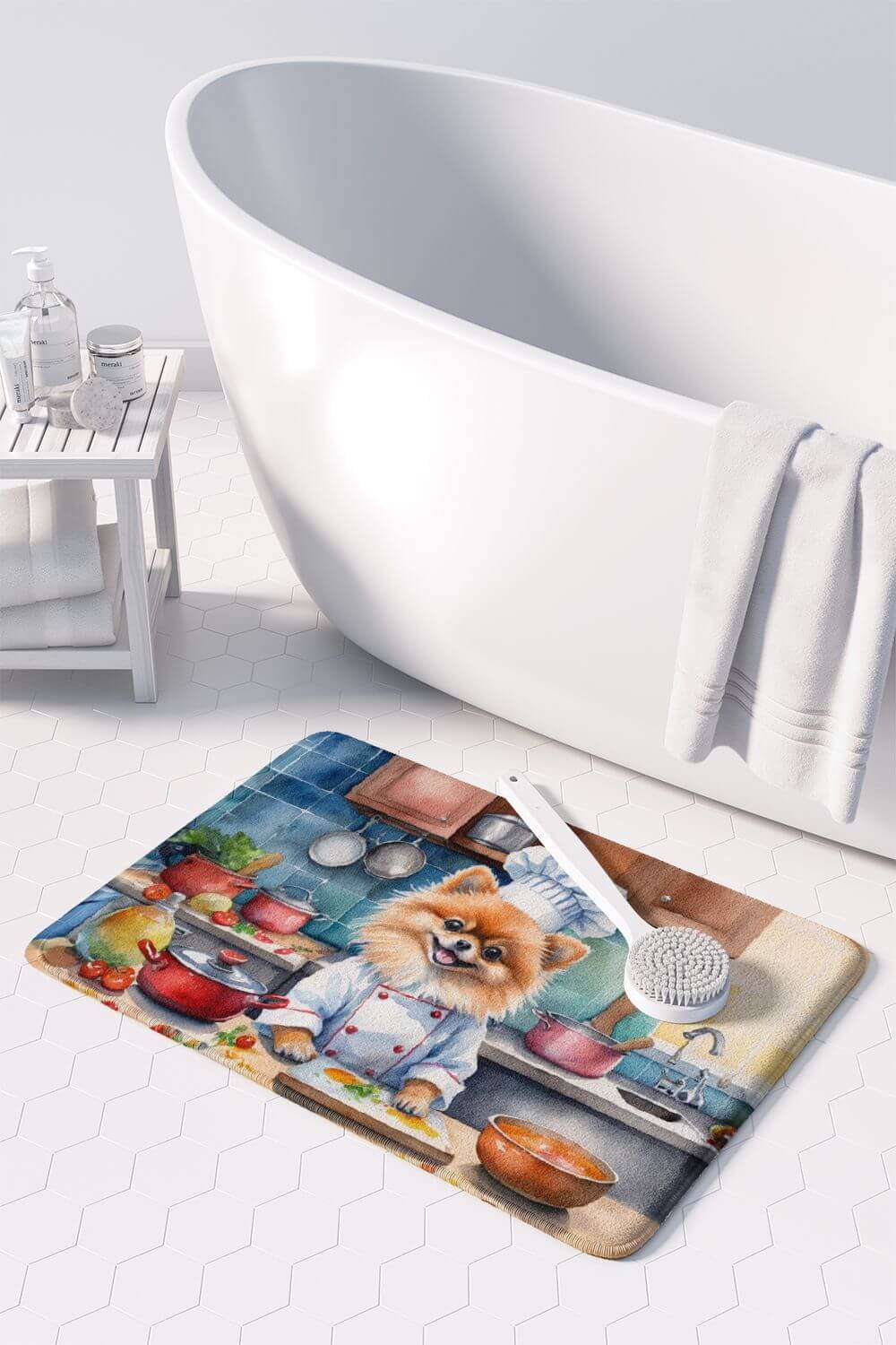 Pomeranian The Chef Memory Foam Kitchen Mat Machine Washable Anti-Fatigue Mat Cushion Comfort Bath Mat or Kitchen Rug