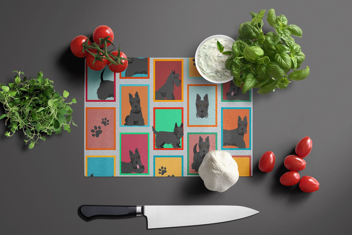 NEW Lots of Scottish Terrier Glass Cutting Board Decorative Tempered Glass Kitchen Cutting and Serving Board Large Size Chopping Board