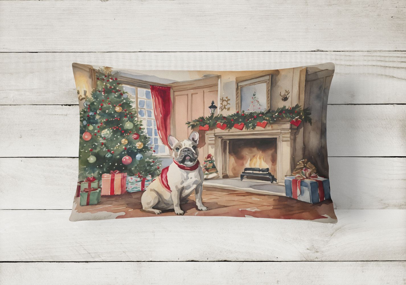 Waiting on Christmas Throw Pillow Throw Pillow for Indoor Couch Bed Outdoor Patio Washable, French Bulldog 1355,12Hx16W