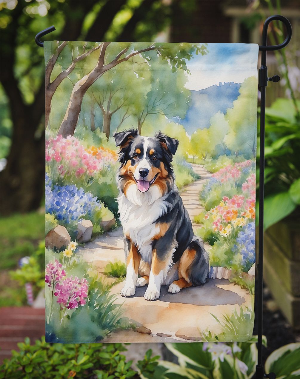 Australian Shepherd Spring Garden Garden Flag Mailbox Flag Decorative Yard Flag Banner Outside Patio Artwork Yard Flower Beds, Garden Size, Multicolor