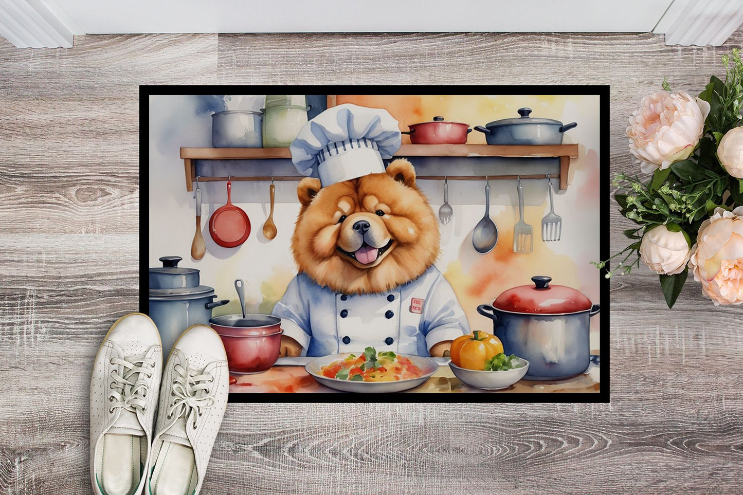 Chow Chow The Chef Doormat Front Door Mat Indoor Outdoor Rugs for Entryway, Non Slip Washable Low Pile, 24H X 36W