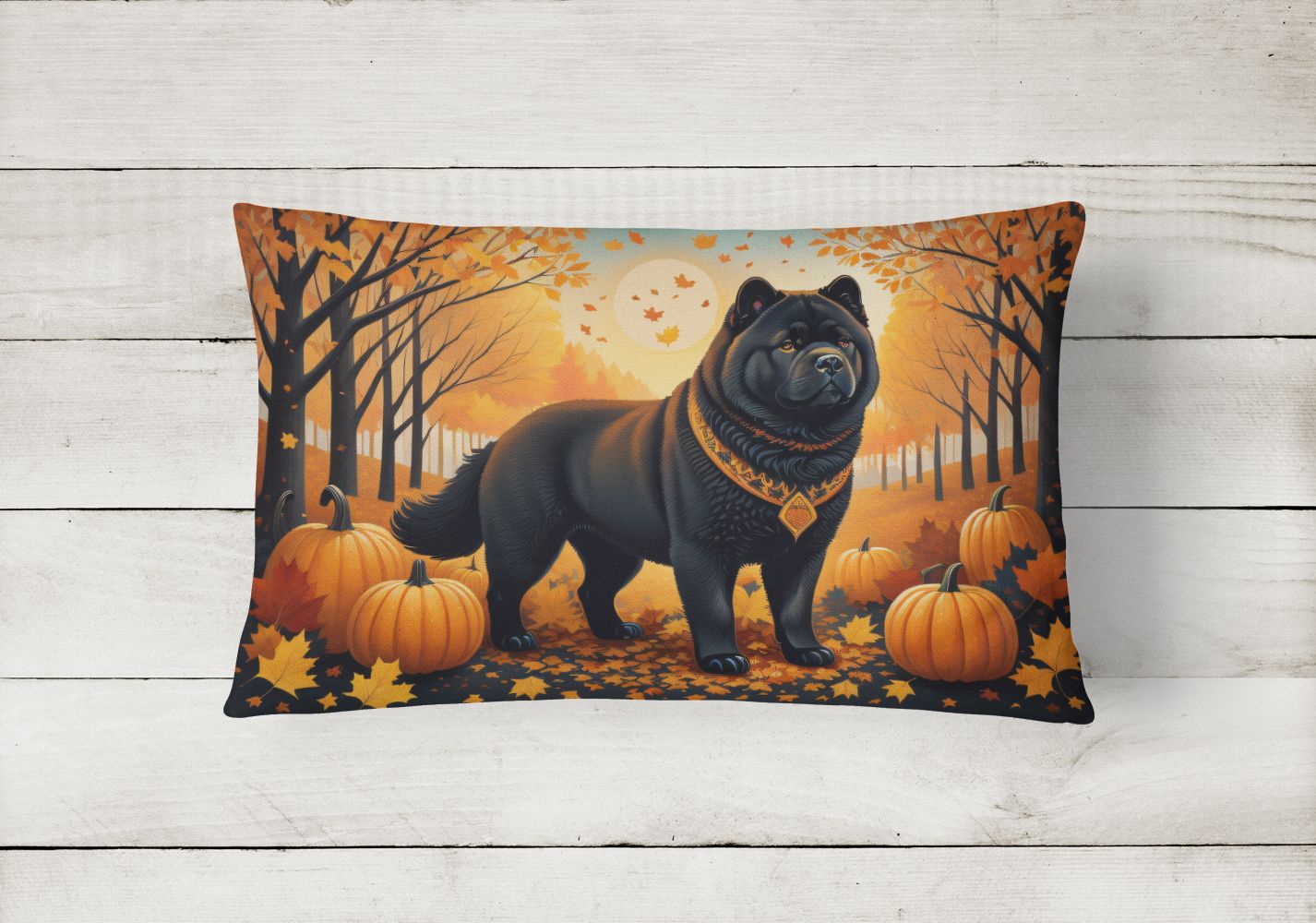 Autumn Leaves Throw Pillow Throw Pillow for Indoor Couch Bed Outdoor Patio Washable, Chow Chow Black,12Hx16W