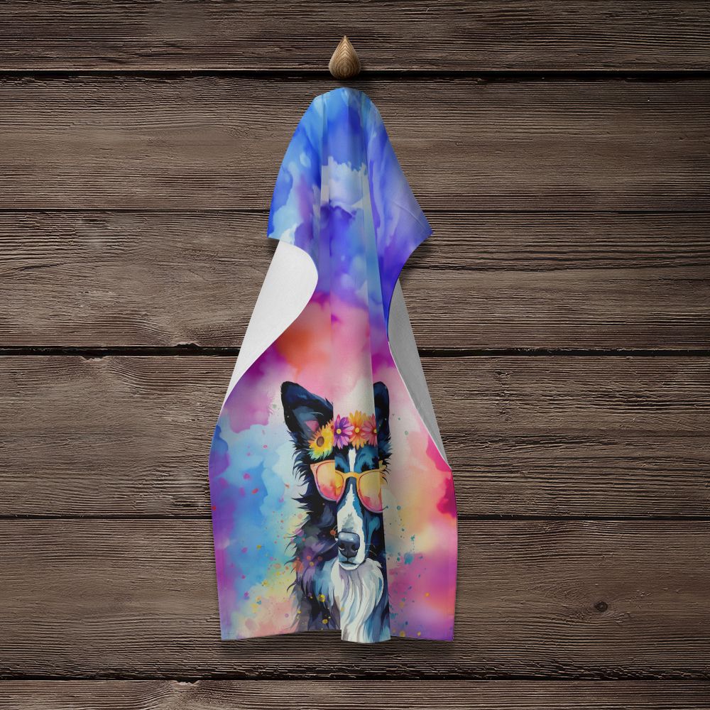 Border Collie Hippie Dawg Kitchen Towel Dish Cloths Guest Hand Towel Decorative Bathroom Towel for Face,Tea, Dishcloth, Kitchen and Bath