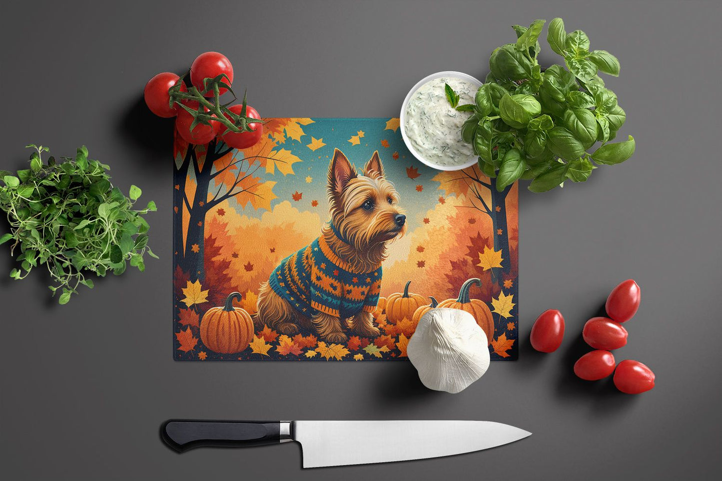 NEW Australian Terrier Terrier Fall Glass Cutting Board Decorative Tempered Glass Kitchen Cutting and Serving Board Large Size Chopping Board