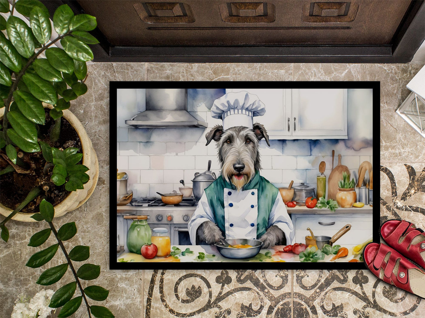 Irish Wolfhound The Chef Doormat Front Door Mat Indoor Outdoor Rugs for Entryway, Non Slip Washable Low Pile, 24H X 36W