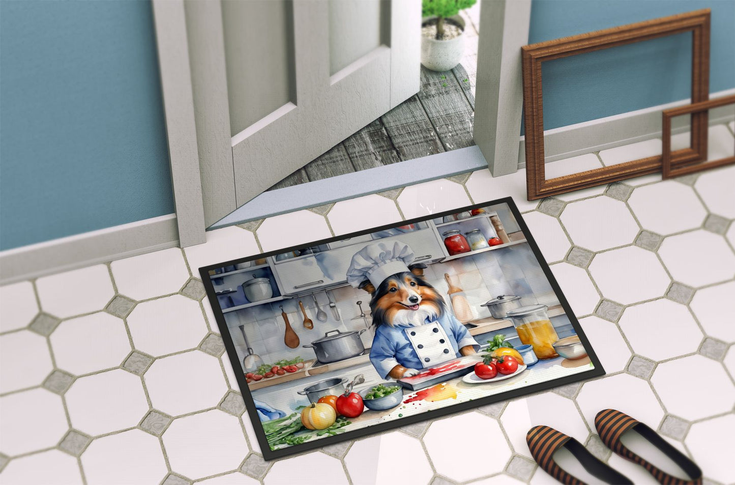 Sheltie The Chef Doormat Front Door Mat Indoor Outdoor Rugs for Entryway, Non Slip Washable Low Pile, 24H X 36W