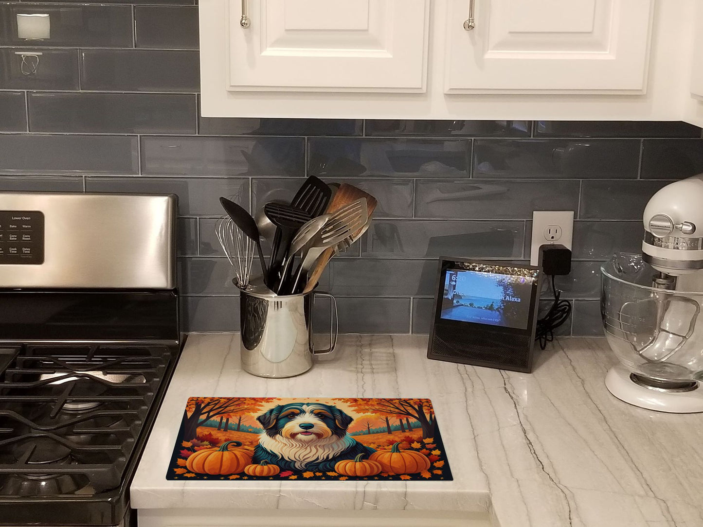 NEW Bearded Collie Fall Glass Cutting Board Decorative Tempered Glass Kitchen Cutting and Serving Board Large Size Chopping Board