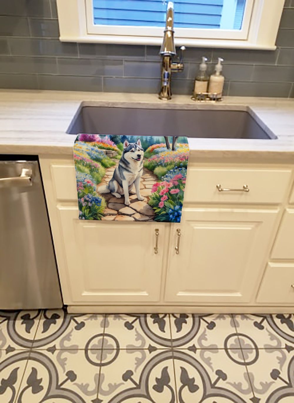 Siberian Husky Spring Path Kitchen Towel Dish Cloths Guest Hand Towel Decorative Bathroom Towel for Face,Tea, Dishcloth, Kitchen and Bath