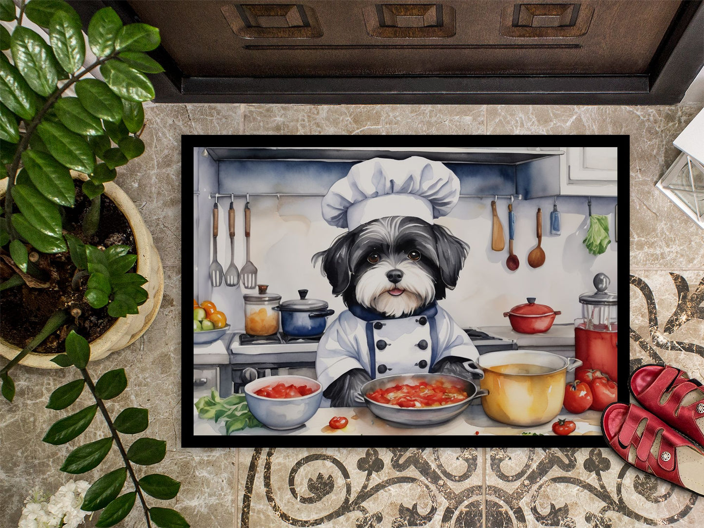 Havanese The Chef Doormat Front Door Mat Indoor Outdoor Rugs for Entryway, Non Slip Washable Low Pile, 24H X 36W