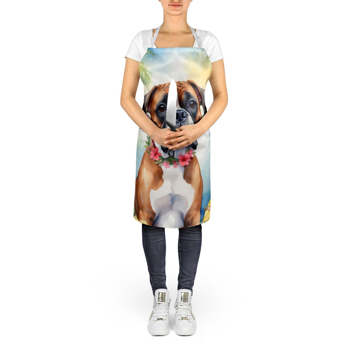 Boxer Luau Apron Cooking Kitchen Server Baking Crafts Gardening for Adult Women Men, Unisex, Large, Multicolor