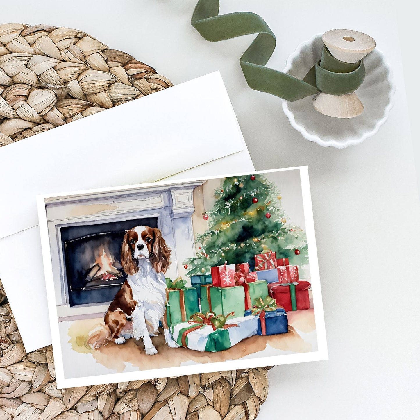 Cavalier Spaniel Christmas Greeting Cards Pack of 8 Blank Cards with Envelopes Whimsical A7 Size 5x7 Blank Note Cards