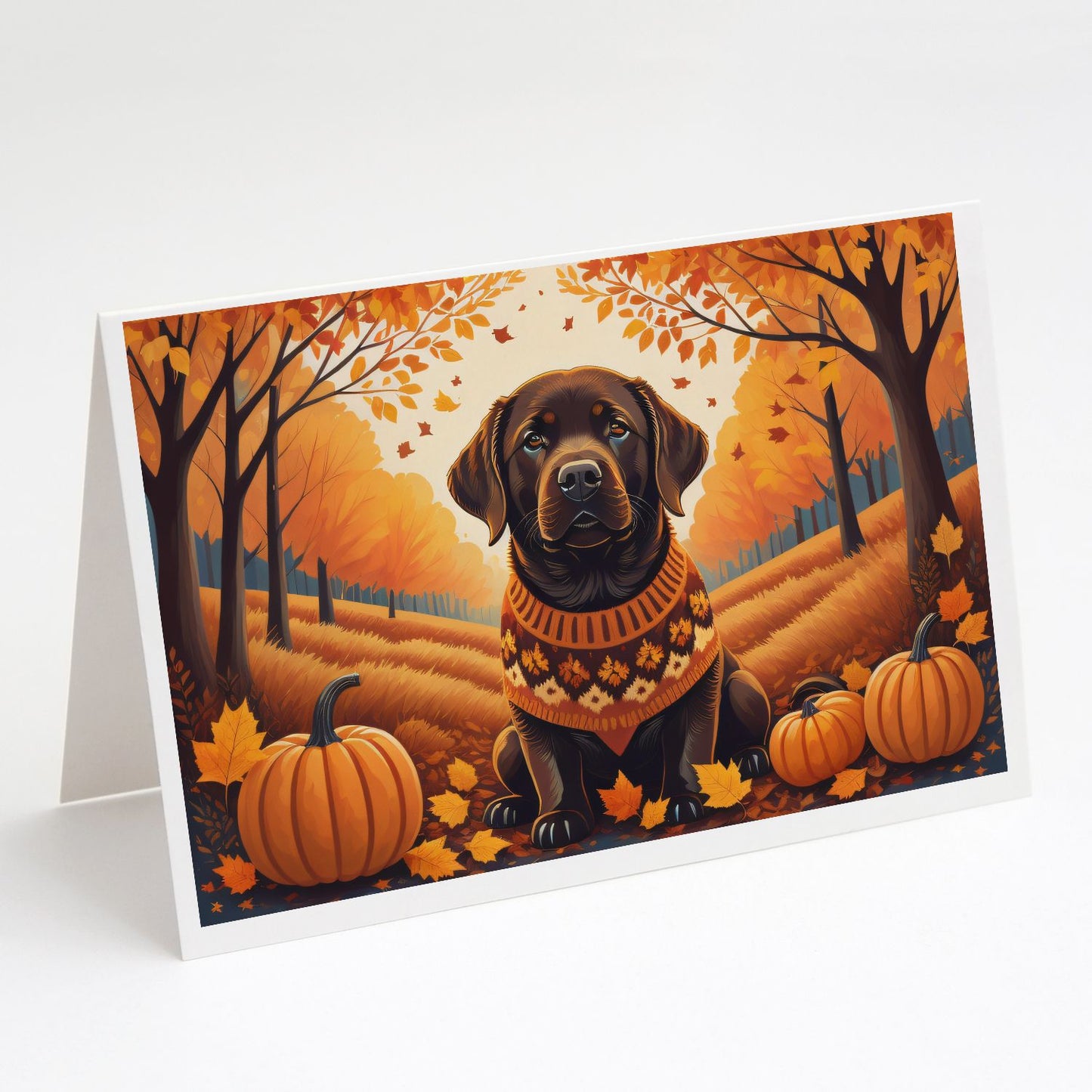 Chocolate Labrador Retriever Fall Greeting Cards Pack of 8 Blank Cards with Envelopes Whimsical A7 Size 5x7 Blank Note Cards