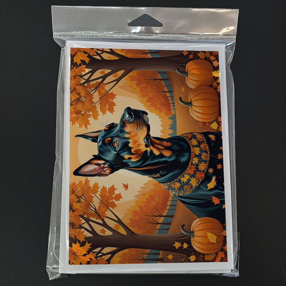 Doberman Pinscher Fall Greeting Cards Pack of 8 Blank Cards with Envelopes Whimsical A7 Size 5x7 Blank Note Cards