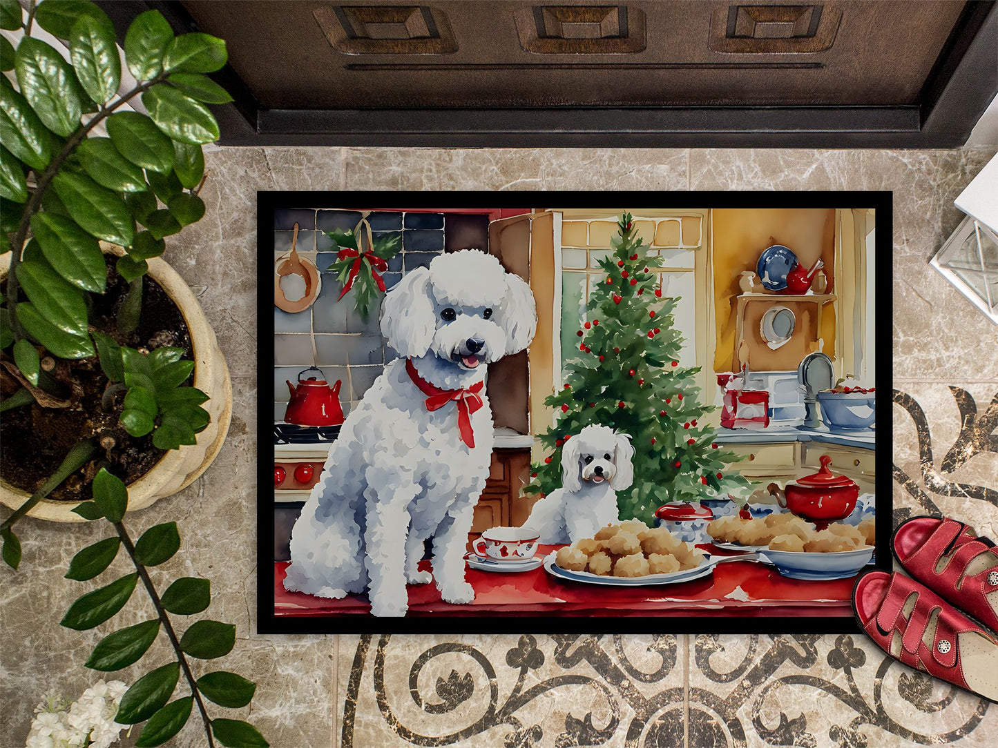 Poodle Christmas Cookies Doormat Front Door Mat Indoor Outdoor Rugs for Entryway, Non Slip Washable Low Pile, 24H X 36W