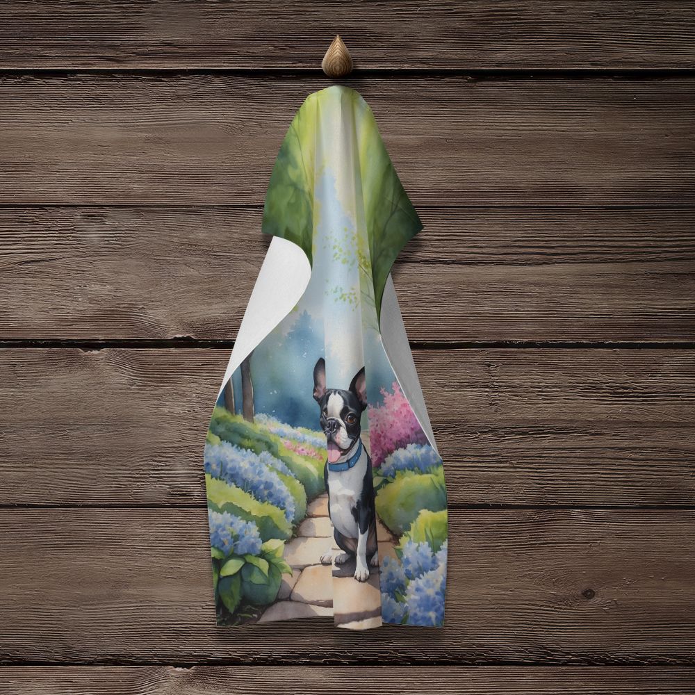 Boston Terrier Spring Path Kitchen Towel Dish Cloths Guest Hand Towel Decorative Bathroom Towel for Face,Tea, Dishcloth, Kitchen and Bath