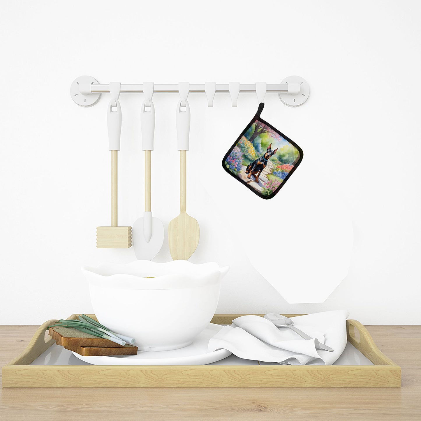 Doberman Pinscher Spring Path Pair of Pot Holders Kitchen Heat Resistant Pot Holders Sets Oven Hot Pads for Cooking Baking BBQ, 7 1/2 x 7 1/2