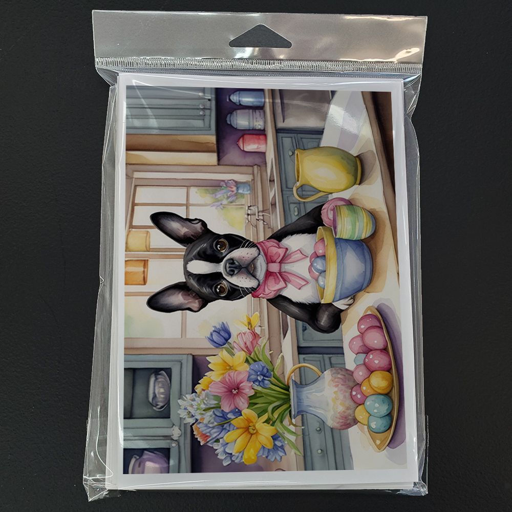 Decorating Easter Boston Terrier Greeting Cards Pack of 8 Blank Cards with Envelopes Whimsical A7 Size 5x7 Blank Note Cards