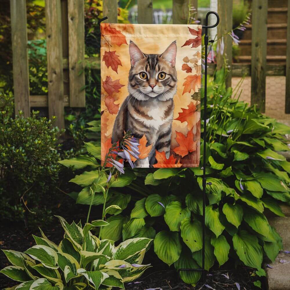 American Bobtail Cat in Fall Leaves Garden Flag Mailbox Flag Decorative Yard Flag Banner Outside Patio Artwork Yard Flower Beds, Garden Size, Multicolor