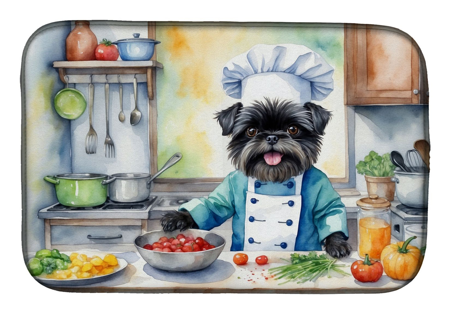 Affenpinscher The Chef Dish Drying Mat Absorbent Dish Drying Mat Pad for Kitchen Counter Dish Drainer Mat for Countertop, 14 x 21", Multicolor