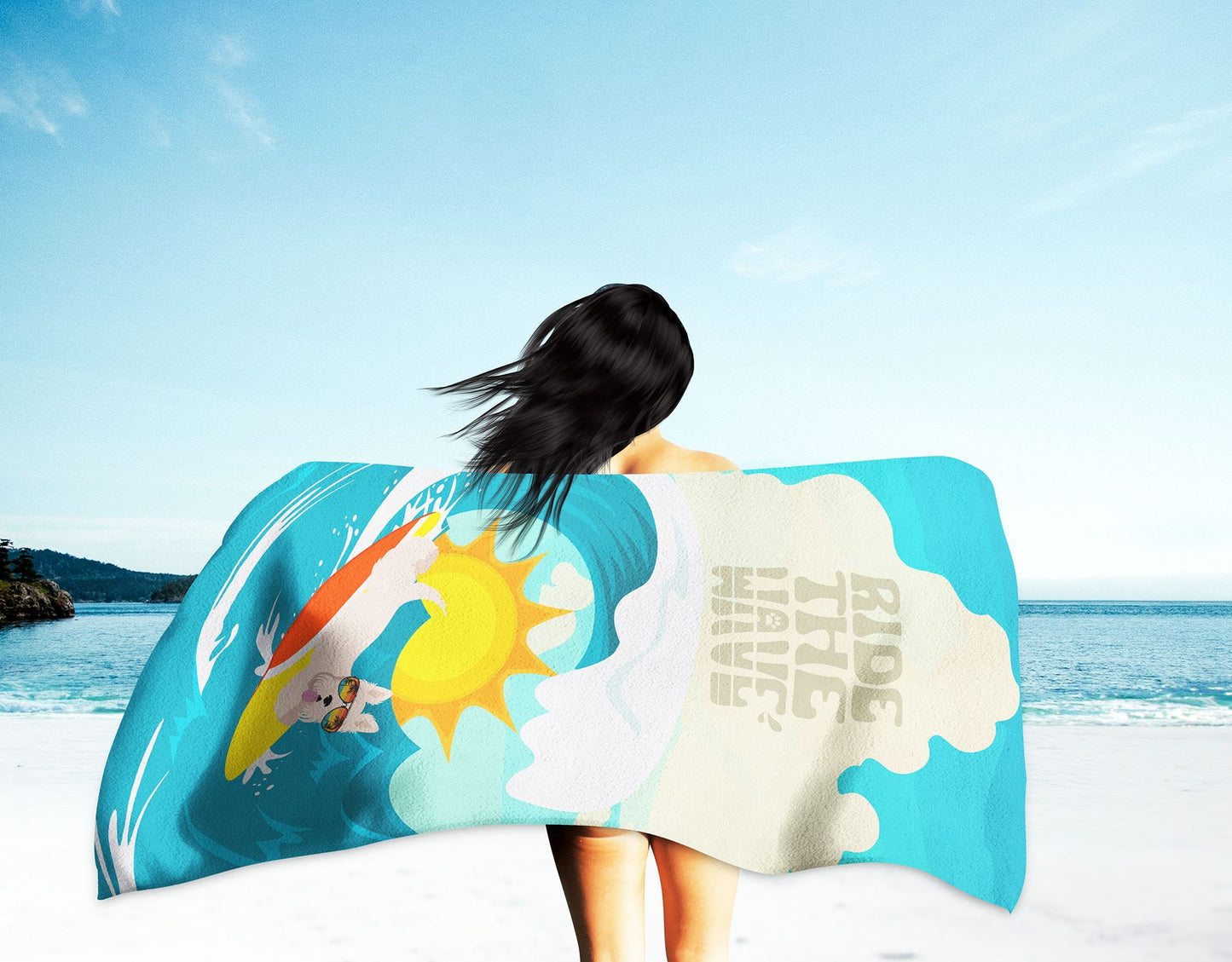 Surfer Dog Wheaten Scottish Terrier Premium Beach Towel Oversized Towel Beach Blanket, Pool, Beach Essentials, Yoga, Premium Bath Towel, Quick Dry Plush