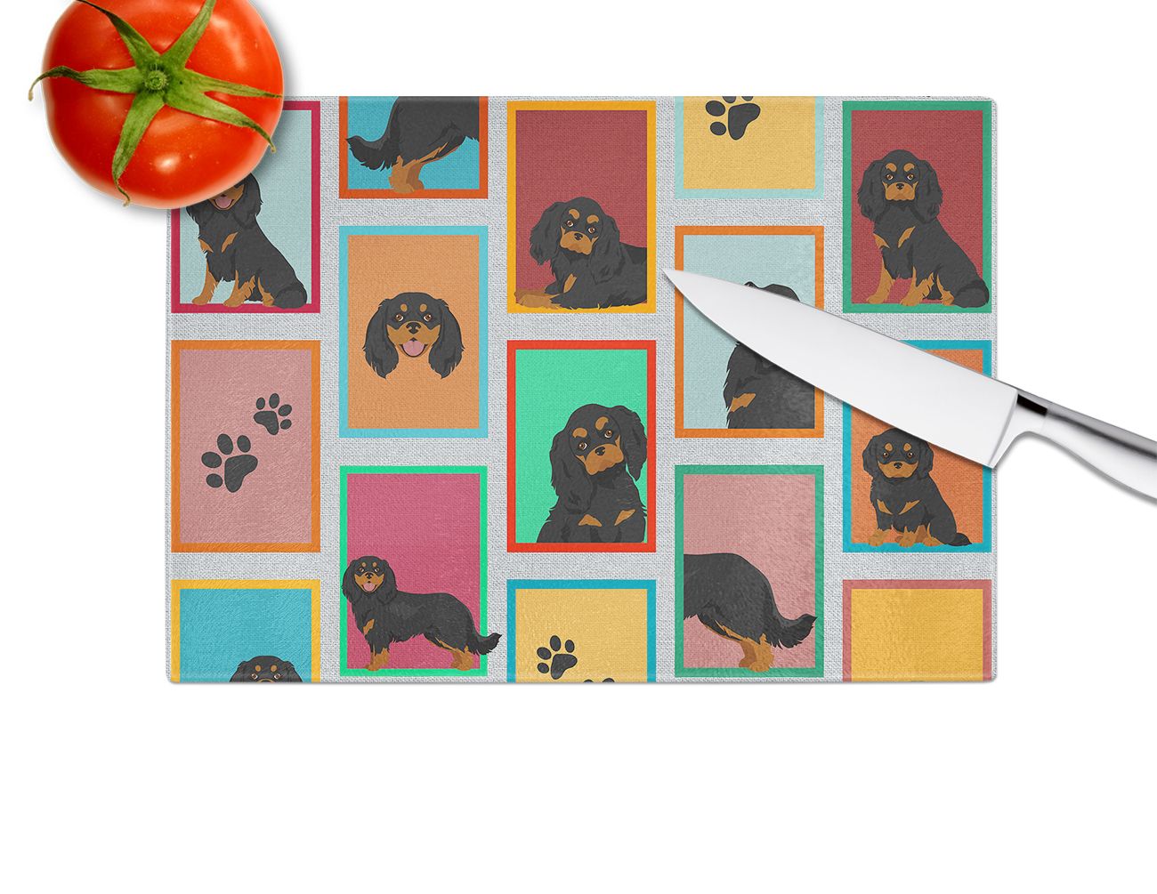 NEW Lots of Black and Tan Cavalier King Charles Spaniel Glass Cutting Board Decorative Tempered Glass Kitchen Cutting and Serving Board Large Size Chopping Board
