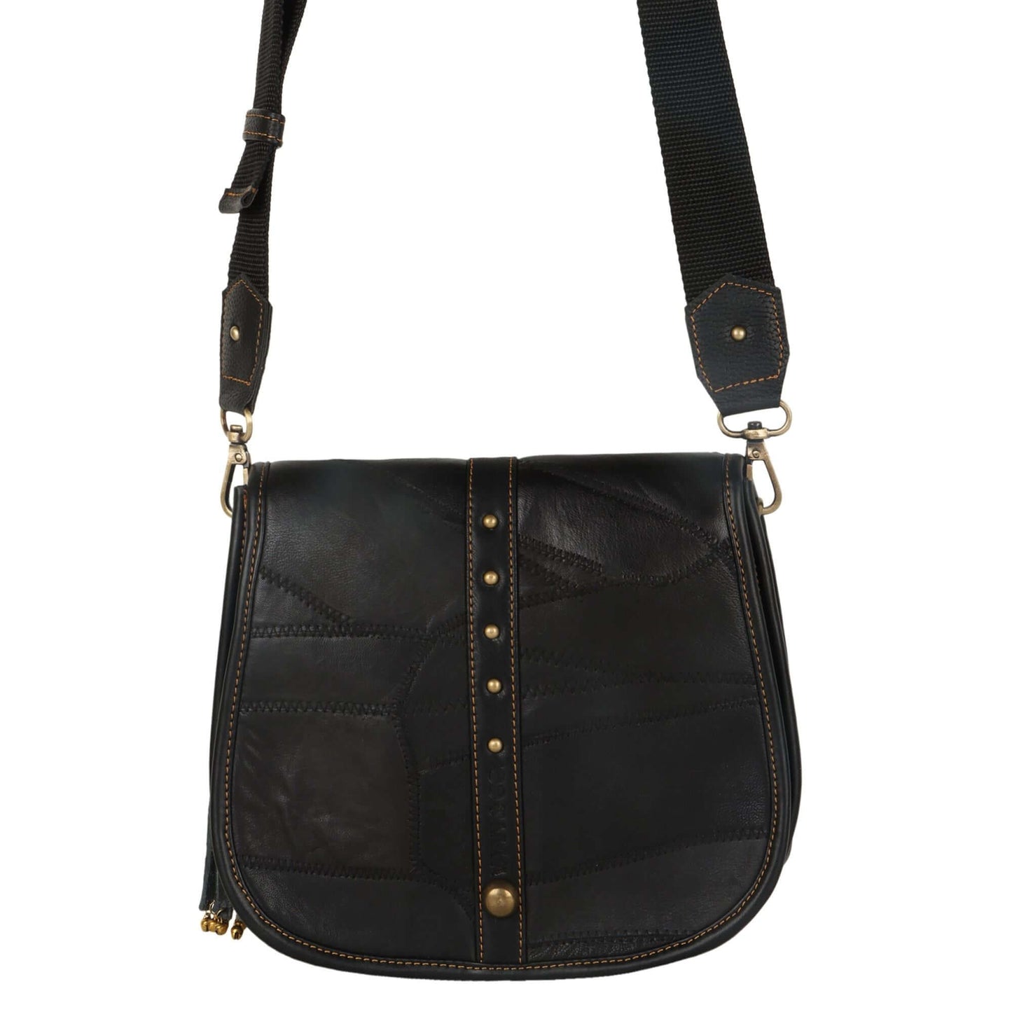 Vivo Saddle Bag made with upcycled leather + premium vegan leather Front Flap