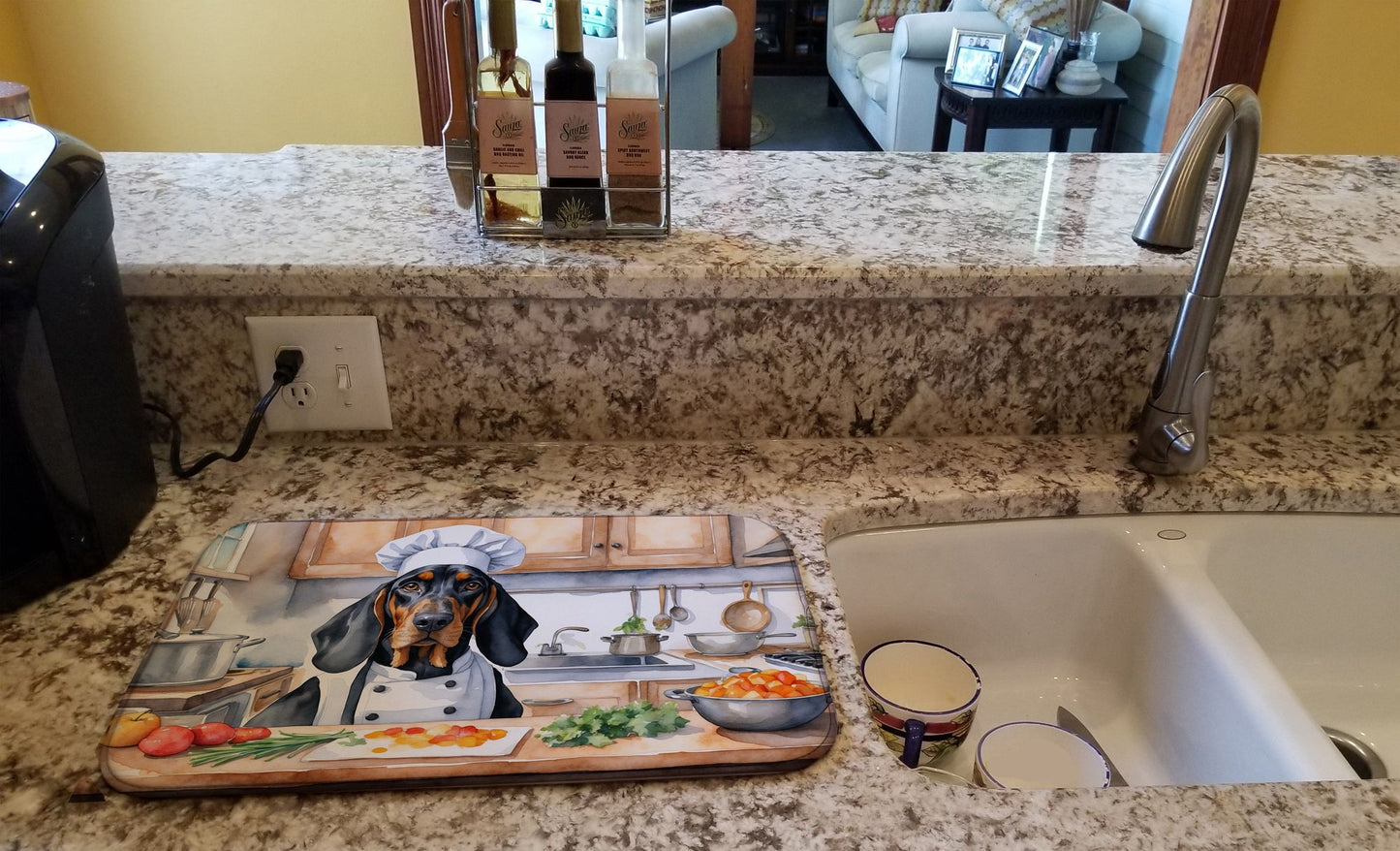 Black and Tan Coonhound The Chef Dish Drying Mat Absorbent Dish Drying Mat Pad for Kitchen Counter Dish Drainer Mat for Countertop, 14 x 21", Multicolor