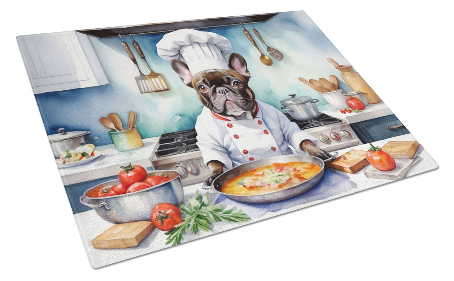 NEW French Bulldog The Chef Glass Cutting Board Decorative Tempered Glass Kitchen Cutting and Serving Board Large Size Chopping Board