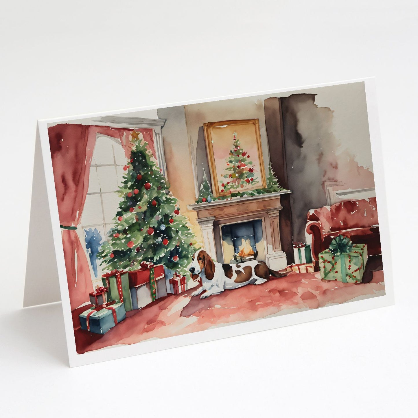 Basset Hound Christmas Greeting Cards Pack of 8 Blank Cards with Envelopes Whimsical A7 Size 5x7 Blank Note Cards