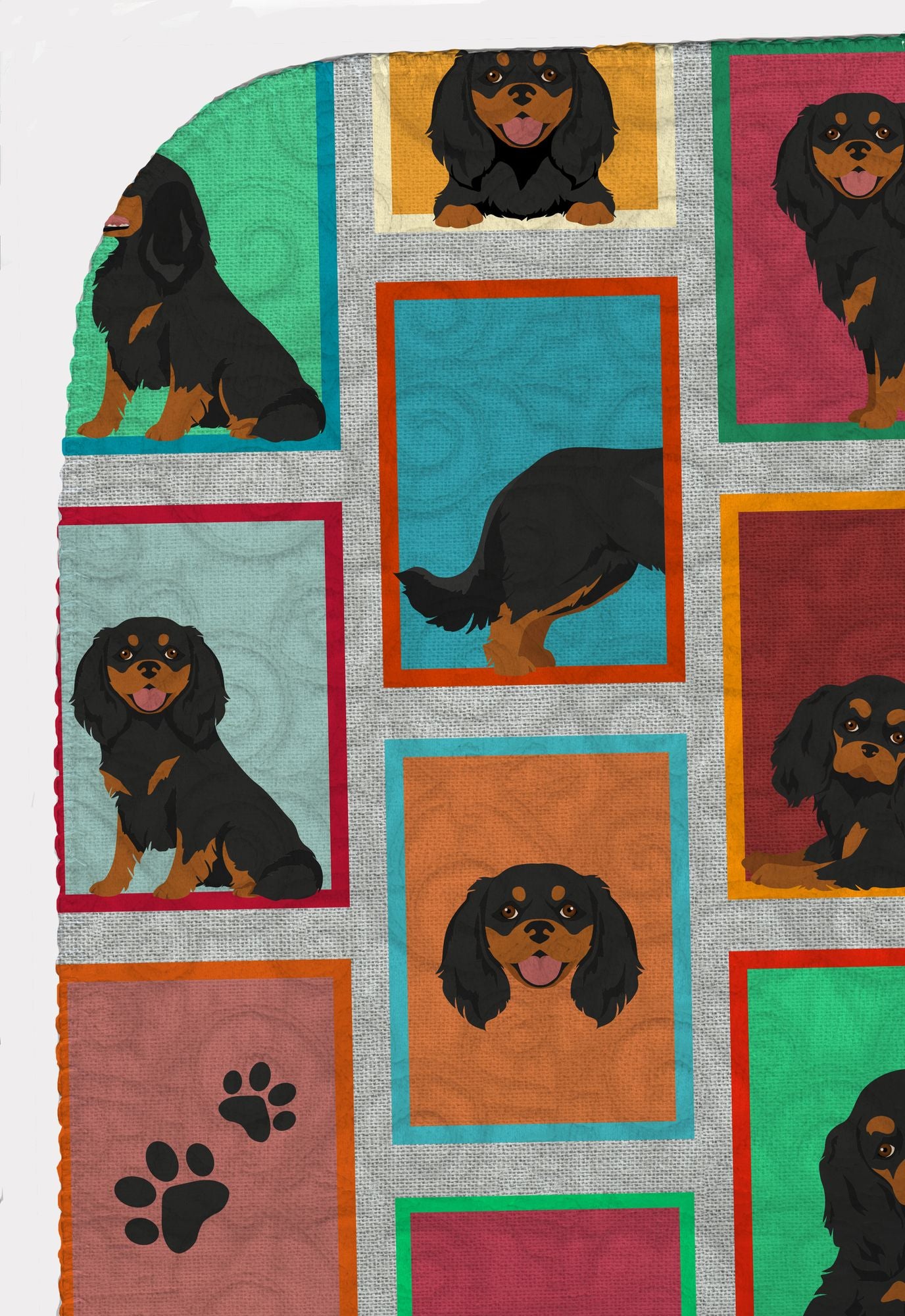 Lots of Black and Tan Cavalier King Charles Spaniel Quilted Blanket 50x60 Artwork Pattern Quilted Throw Blanket for Bed, Couch, Sofa, Soft and Lightweight